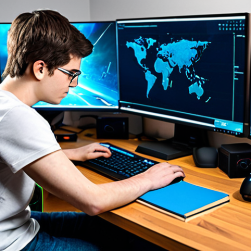Home 9 A focused and intelligent young adult gamer, either male or female, wearing a modest, comfortable t-shirt and jeans, sitting attentively at a clean, modern desk. They are looking at a large computer monitor displaying a vibrant, fantasy RPG world reminiscent of Lineage M, with characters engaged in PvE combat. On the desk are notebooks with strategic diagrams and a high-tech gaming keyboard and mouse. The room is well-lit, suggesting a professional home office environment. The overall mood is one of deep concentration and strategic planning, embodying the thoughtful approach to gaming. safe for work, appropriate content, fully clothed, professional, perfect anatomy, correct proportions, natural pose, well-formed hands, proper finger count, natural body proportions, professional photography, high quality.
