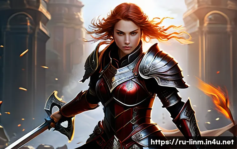 리니지M 용사 패키지 활용법 - **Prompt:** A young, determined male Warrior stands confidently in a vibrant fantasy landscape, perh...