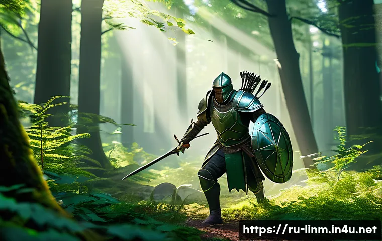 리니지M 필드 전투 기본 - A dynamic open-world fantasy battle scene featuring a lightly armored agile warrior dodging multiple...