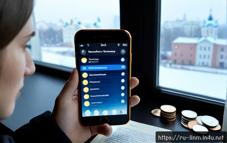 리니지M 스킬 상점 가이드 - Photorealistic Russian mobile gamer comparing fantasy RPG skill upgrades on a smartphone, seated at ...